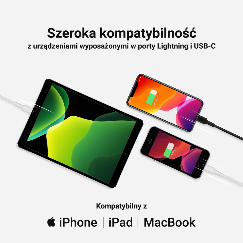 bel USB-C - Lightning MFi 1m kabel za Apple iPhone Green Cell PowerStream, with napajalni kabel fast charging (KABGC07W)